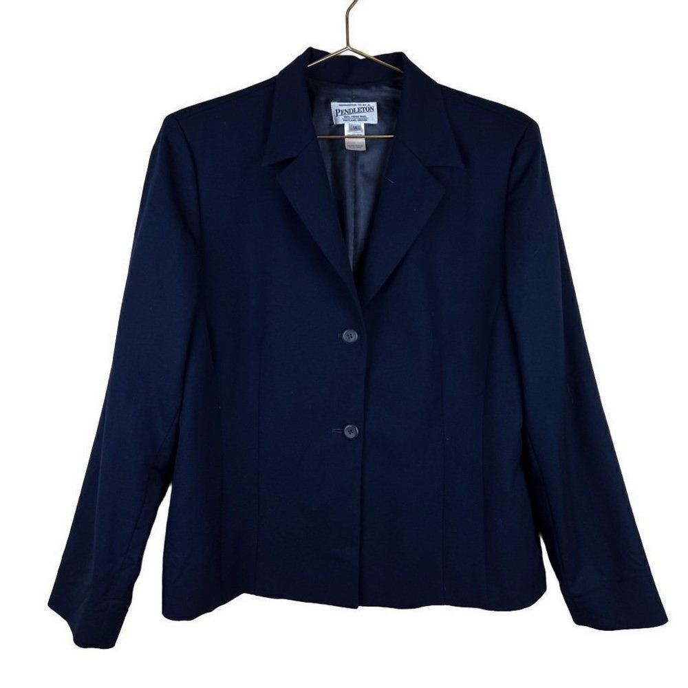 Vintage Pendleton Navy Blue 100% Virgin Wool Two Button Blazer